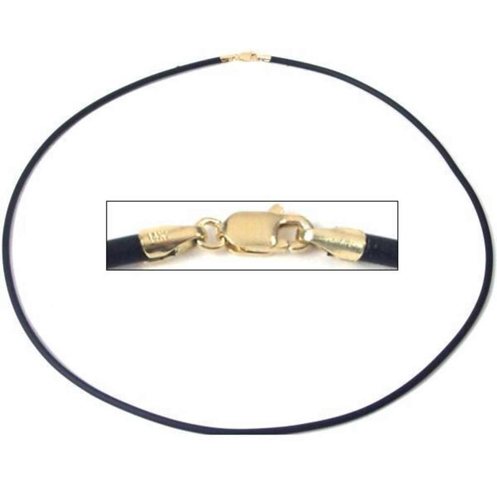 Findingking Black Rubber Cord Necklace Jewelry 14K Gold Clasp 16