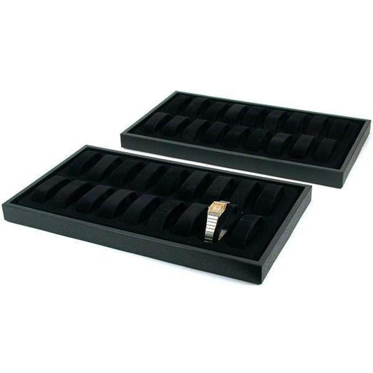 2Pc 18 Slot Black Plastic Watch Display Trays