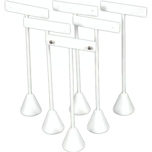 6 White Faux Leather Earring T Stand Displays 6 3/4"