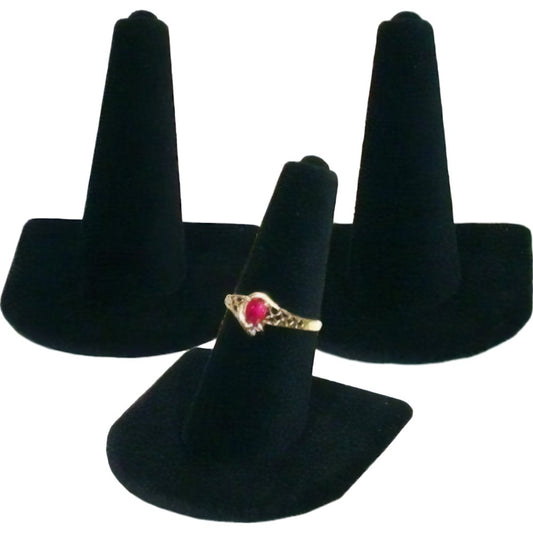 3 Black Velvet Ring Finger Jewelry Holder Showcase Display Stands