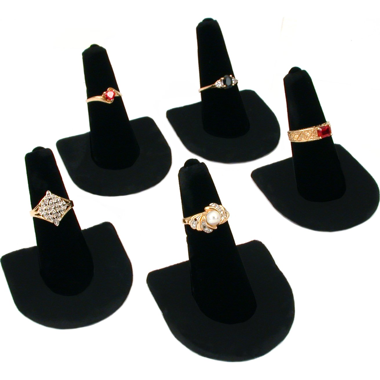 5 Black Velvet Ring Finger Jewelry Holder Showcase Display Stands