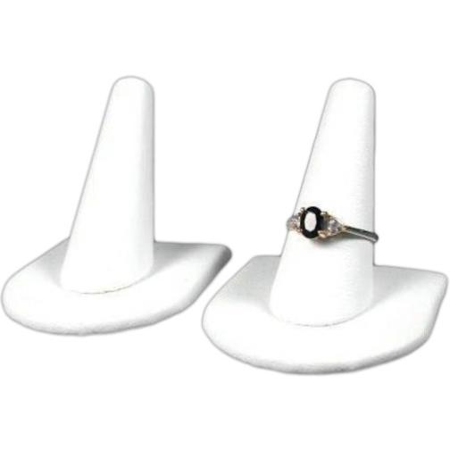 2 White Leather Ring Finger Jewelry Holder Showcase Display Stands