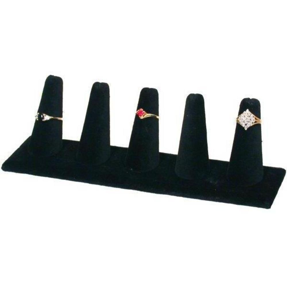 2 Black Velvet 5 Ring Finger Jewelry Holder Showcase Displays