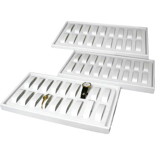 3Pc 18 Slot White Plastic Watch Display Trays