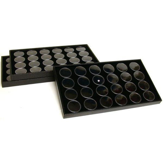 72 Black Gem Jars Insert 1 1/2" & Display Trays 6Pcs