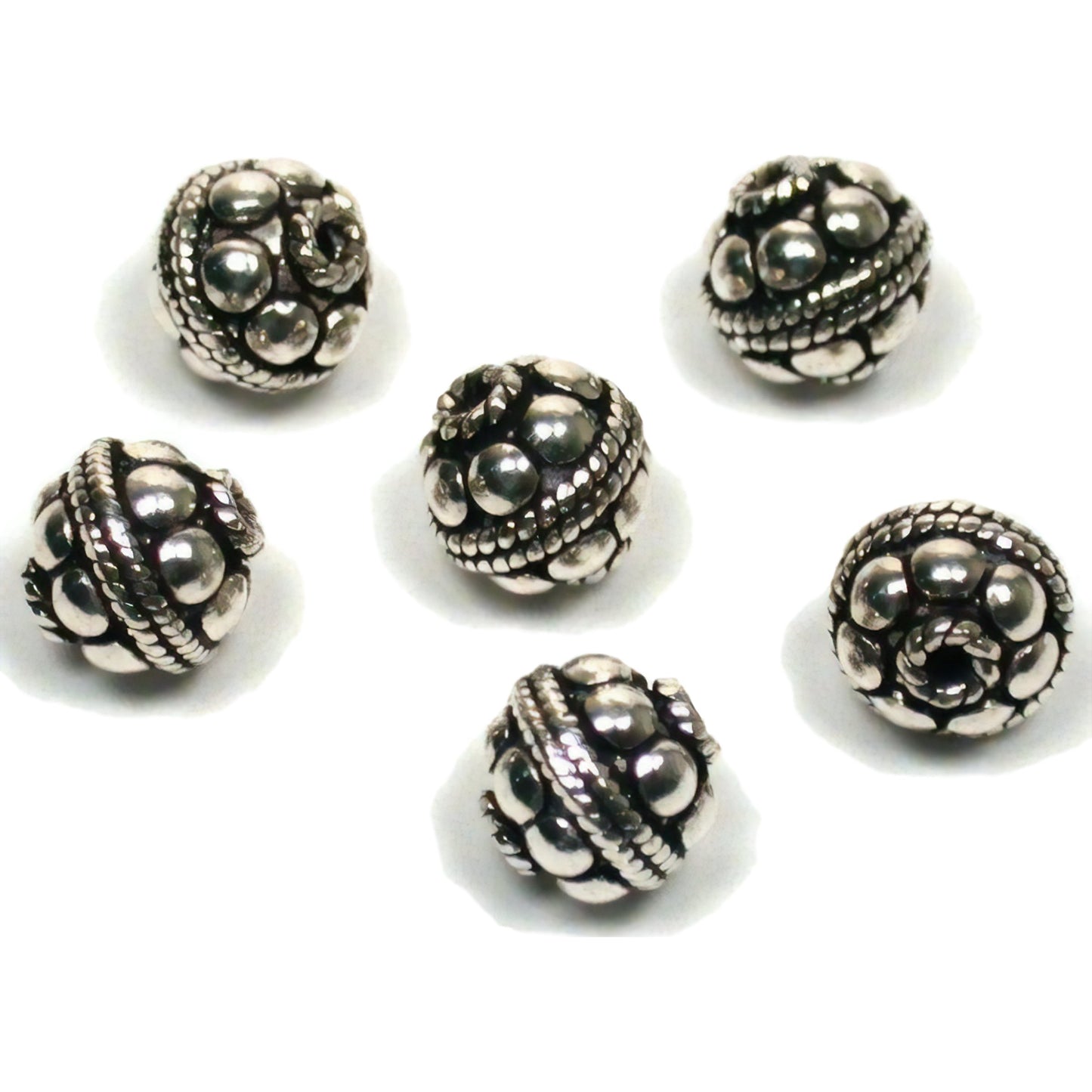 6 Sterling Silver Round Bali Beads 9 x 8mm