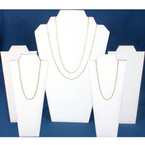 5 White Faux Leather Bust Chain & Necklace Displays