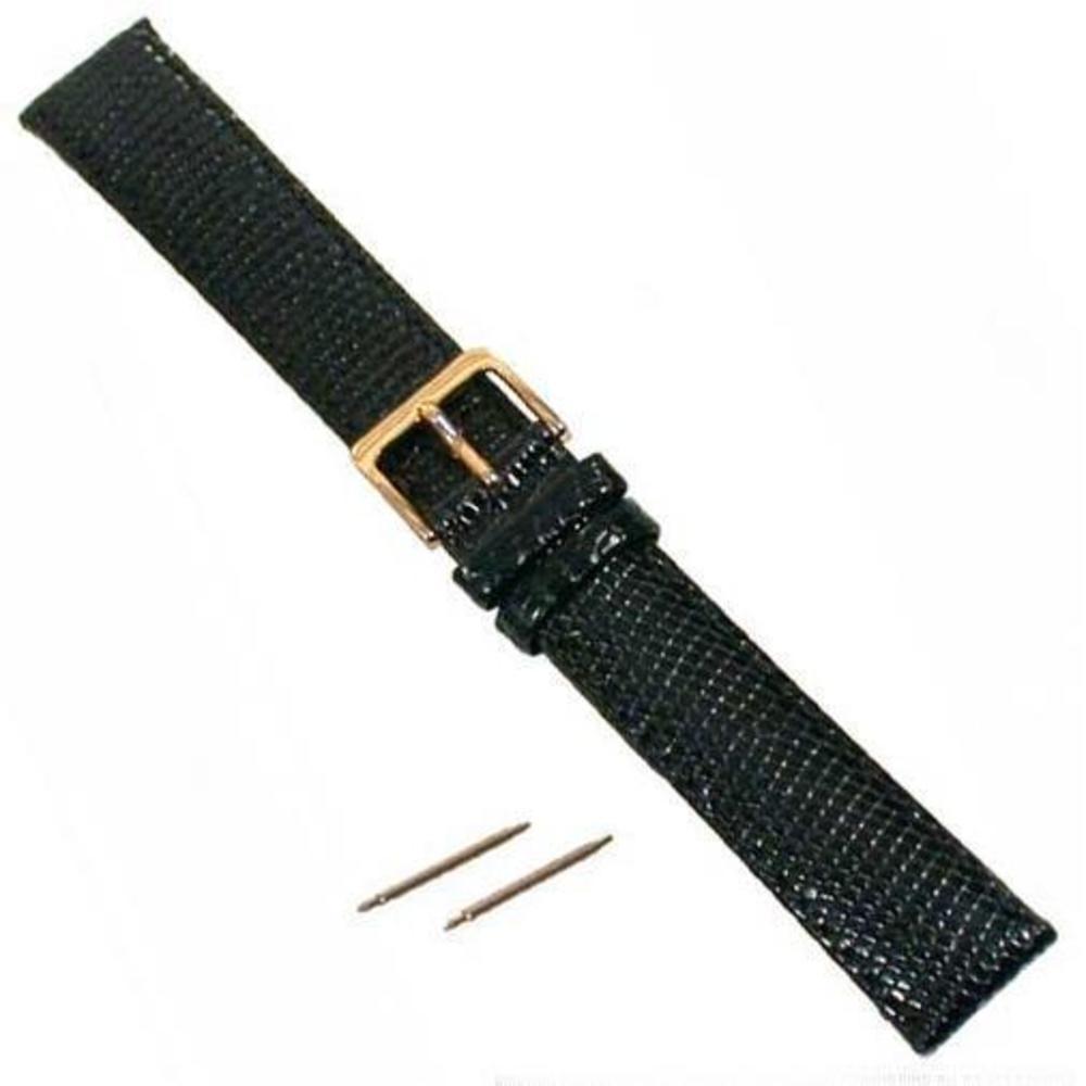 Genuine Lizard Leather Watch Band Long Black 18mm New w/Pins