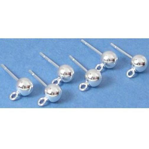 Ball Stud Earrings w/ Hoop Sterling Silver 5mm 3 Pairs