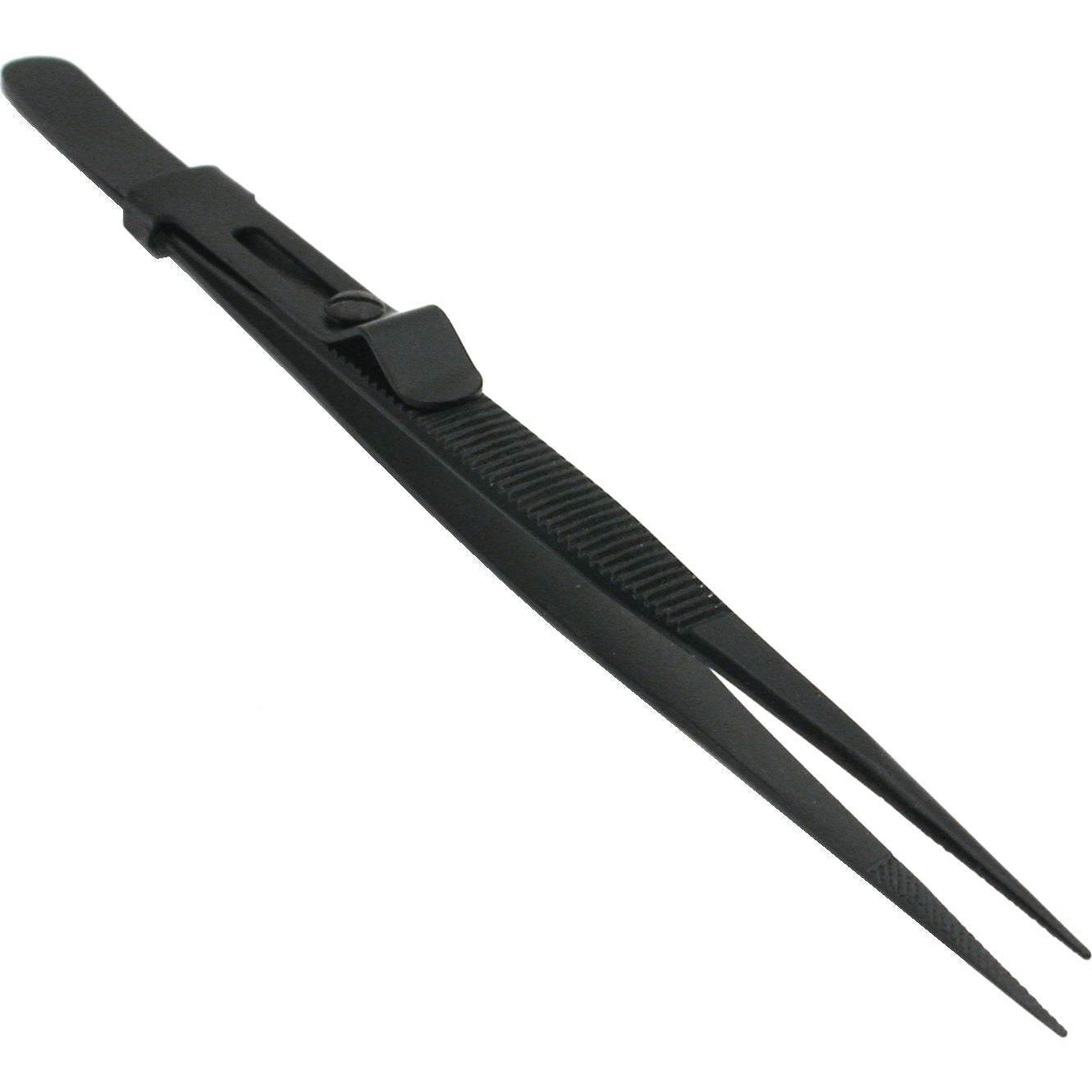 Diamond Side Locking Tweezers Black 6 1/2"