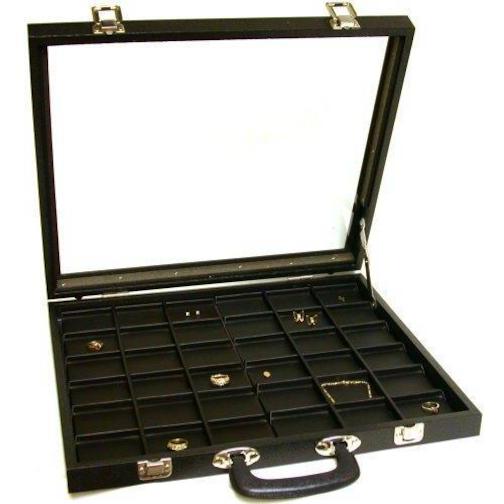 Jewelry Travel Display Case Pocket Watch Case Black Leather 36 Unit Display