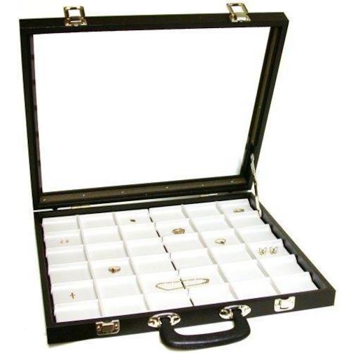 Glass Top Double Pocket Watch Faux Leather Display Case