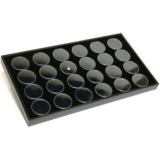 24 Black Gem Jars Insert 1 1/2" & Display Tray 2Pcs