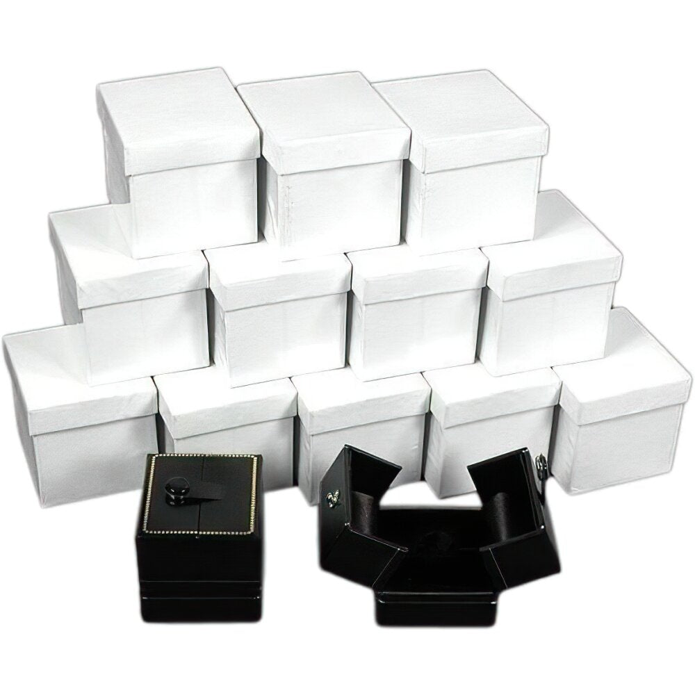 12 Large Black Ring Gift Boxes with Snap Lids