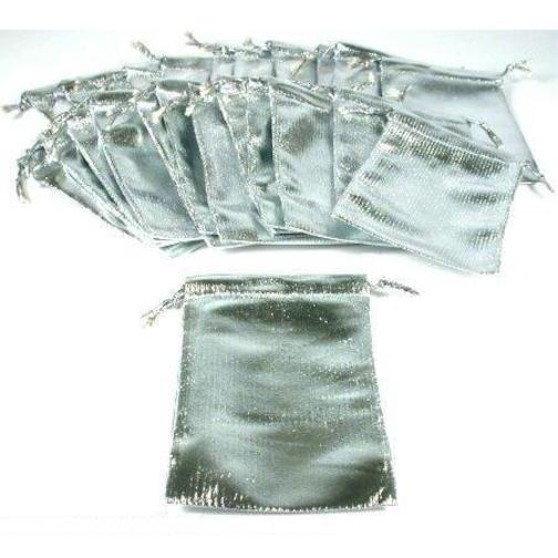 24 Silver Metallic Drawstring Jewelry Pouches 4"