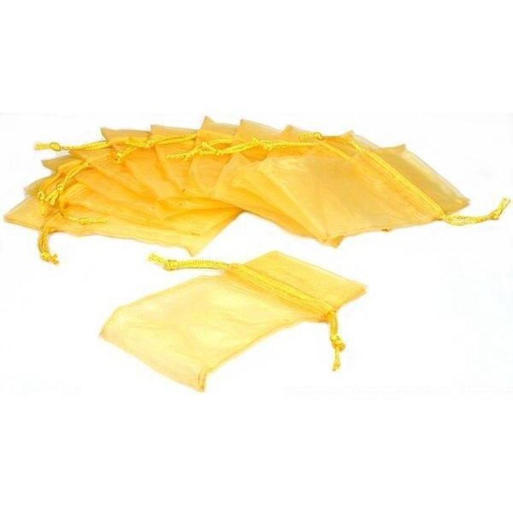 Organza Drawstring Pouches Yellow 4" 12Pcs