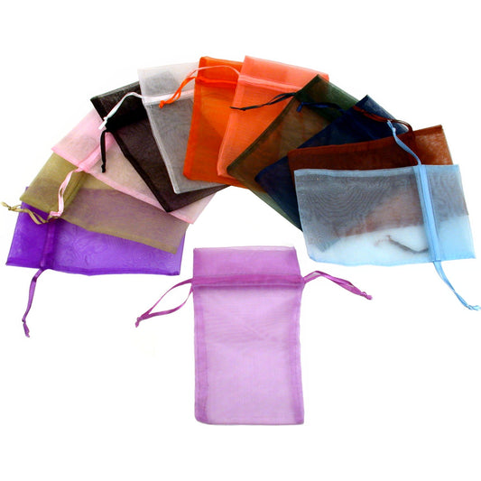 Assorted Colors Organza Drawstring Jewelry Gift Bags Pouches 4" x 5" Kit 96 Pcs