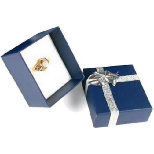 Blue Bow-Tie Jewelry Ring Gift Box Filled with Flocked White Foam