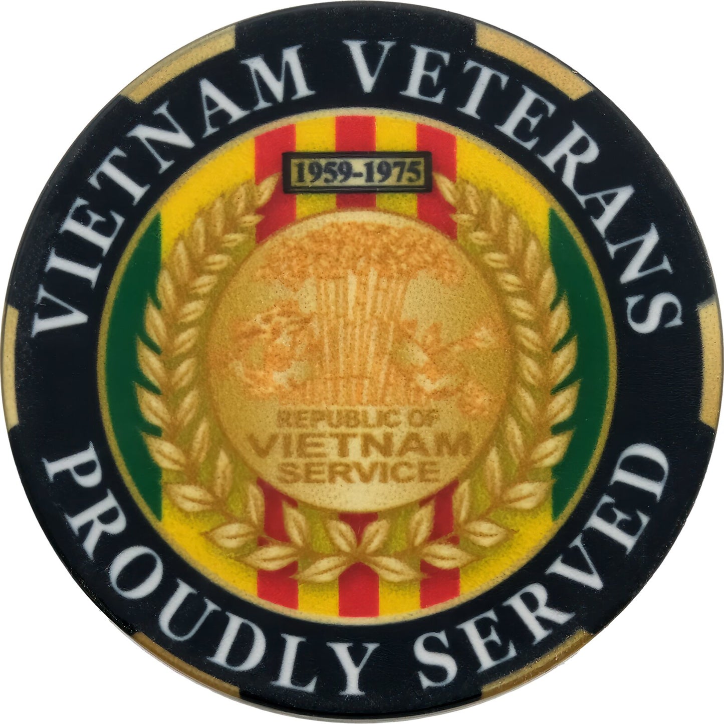 CH3402 Black/Gold Vietnam Veterans "Proudly Served" Challenge Coin (1-3/4'')