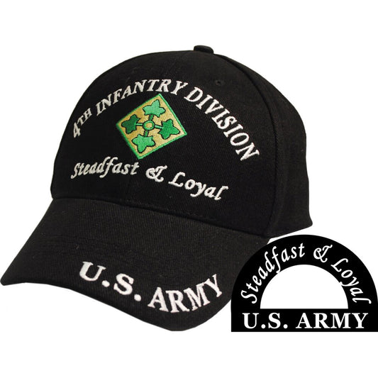 CP00110 Black U.S. Army 4th Infantry Division Cap w/ Adjustable Strap