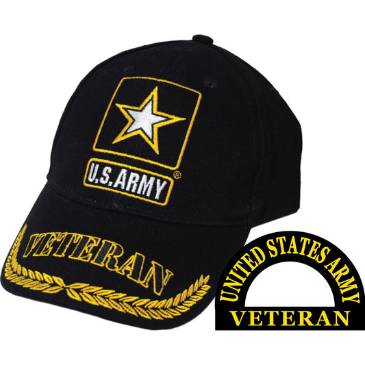 CP00113 Black U.S. Army Logo Veteran Wreath Cap