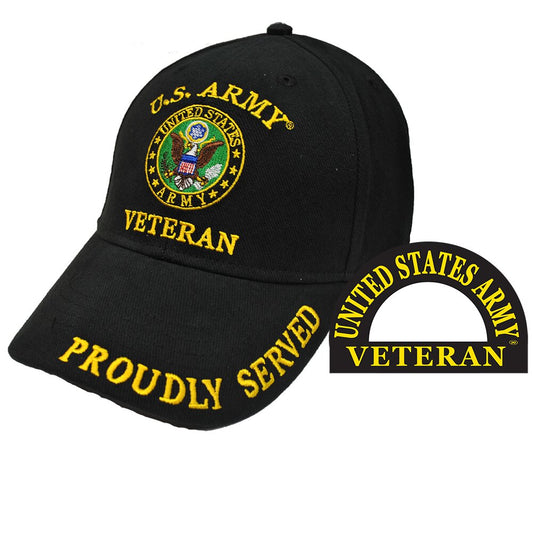 CP00114 Black U.S. Army Veteran "Proudly Served" Cap