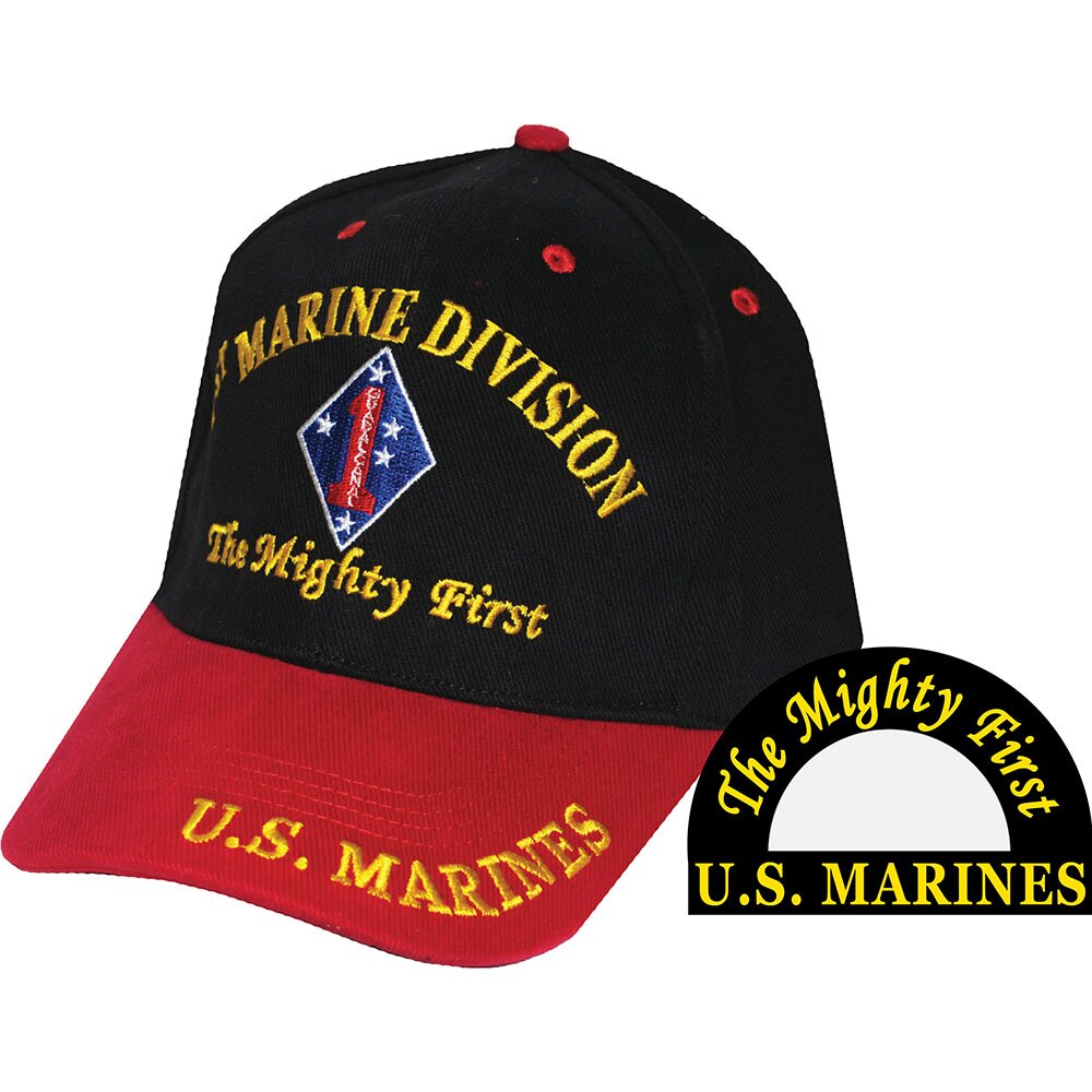 CP00314 Black/Red U.S. Marines 1st Division "The Mighty First" Cap