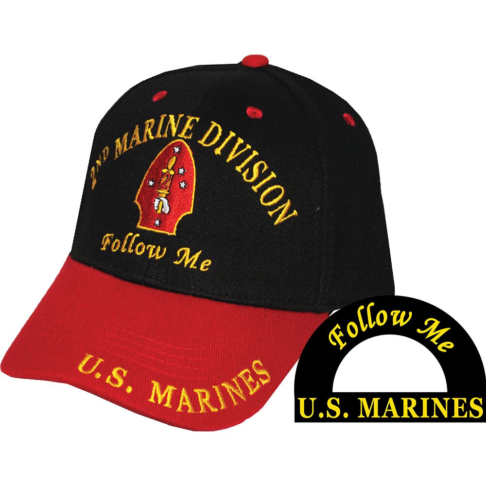 CP00315 Black/Red U.S. Marines 2nd Division "Follow Me" Cap