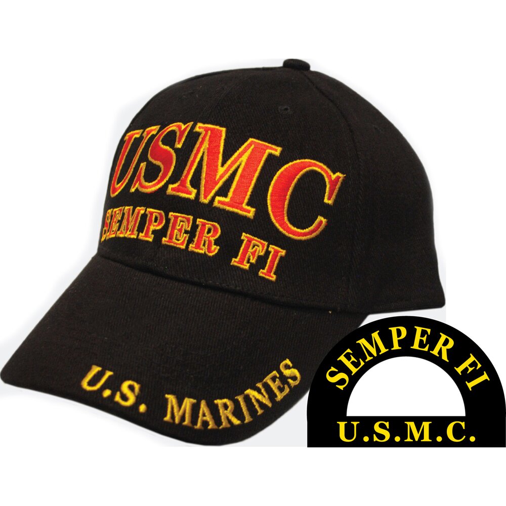 CP00317 Black U.S. Marines "USMC SEMPER FI" Lettering Cap