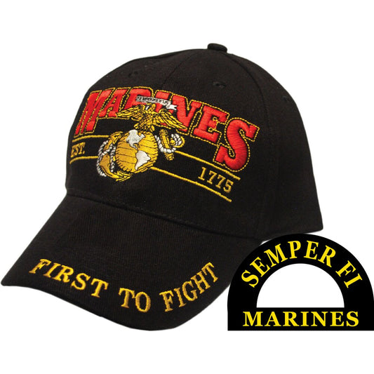 CP00318 Black U.S. Marines "First to Fight, Est. 1775" Cap