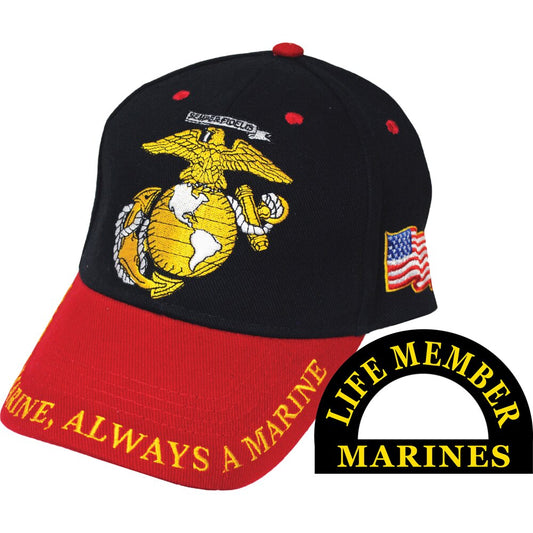 CP00319 Black/Red U.S. Marines Logo "Once a Marine, Always a Marine" Cap