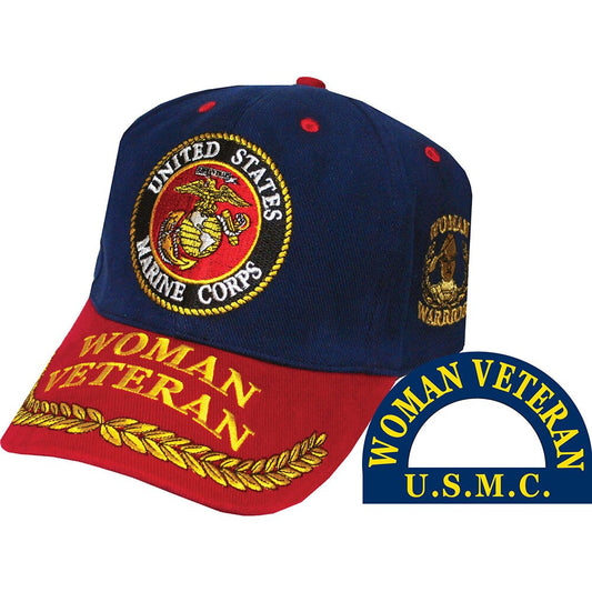 CP00320 Blue/Red U.S. Marine Corps Woman Veteran Cap w/ Embroidered Wreath