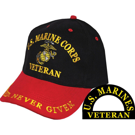 CP00323 Black/Red U.S. Marine Corps Veteran "Earned. Never Given" Cap