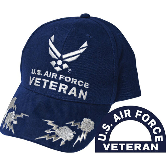 CP00412 Blue Men's Air Force Veteran with Lightning Embroidered Ball Cap