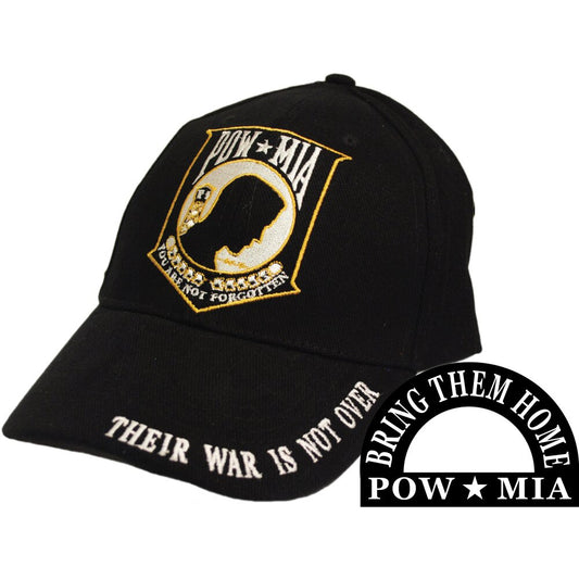 CP00503 Black POW*MIA "Their War Is Not Over" Cap w/ Embroidered Logo