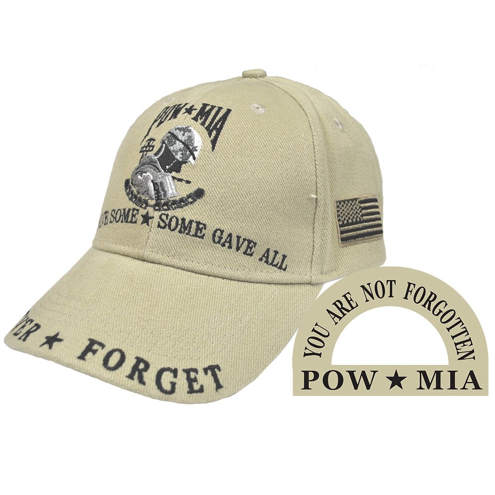 CP00505 Khaki POW*MIA "Never Forget" Cap w/ Embroidered Logo and Lettering