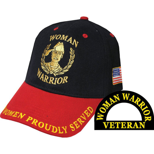 CP00507 Black/Red U.S. Woman Warrior "American Women Proudly Served" Cap