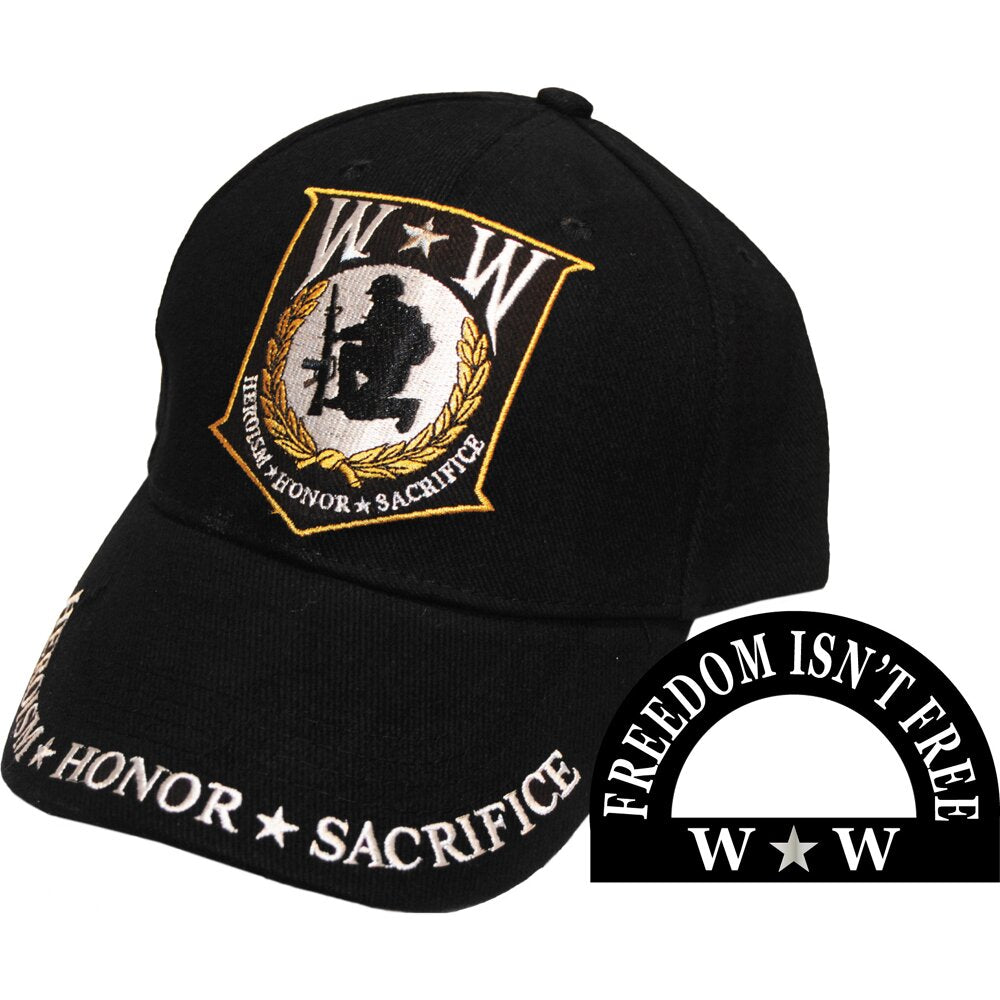 CP00521 Black Wounded Warriors "Freedom, Honor, Sacrifice" Embroidered Cap