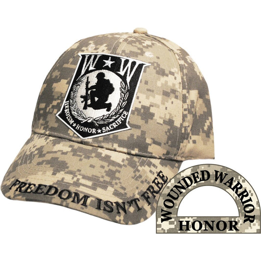 CP00532 Camo Wounded Warrior "Freedom Isn't Free" Embroided Cap w/ Logo