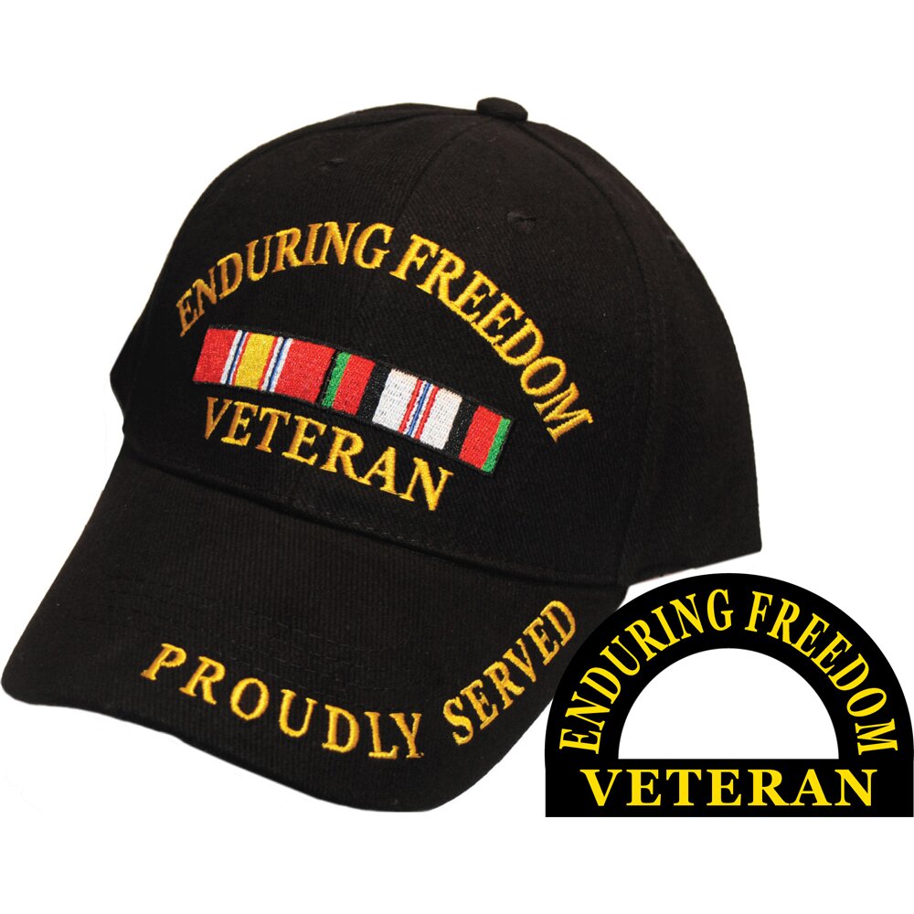 CP00611 Black U.S. "Enduring Freedom" Veteran Proudly Served Embroidered Cap