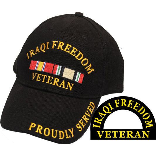 CP00613 Black U.S. Veteran "Iraqi Freedom" Proudly Served Embroidered Cap