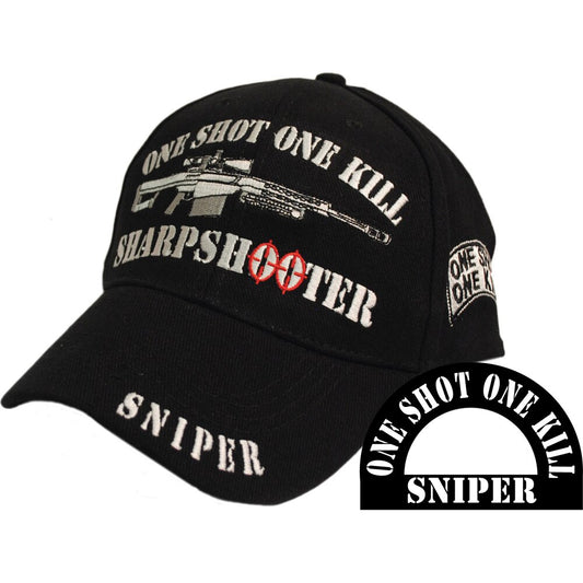 CP00815 Black Sniper Sharpshooter "One Shot, One Kill" Embroidered Cap