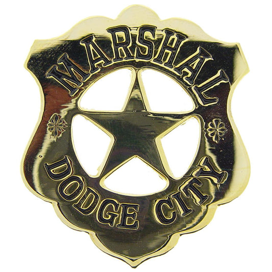 Dodge City Marshall Badge Pin Gold Plated 2"