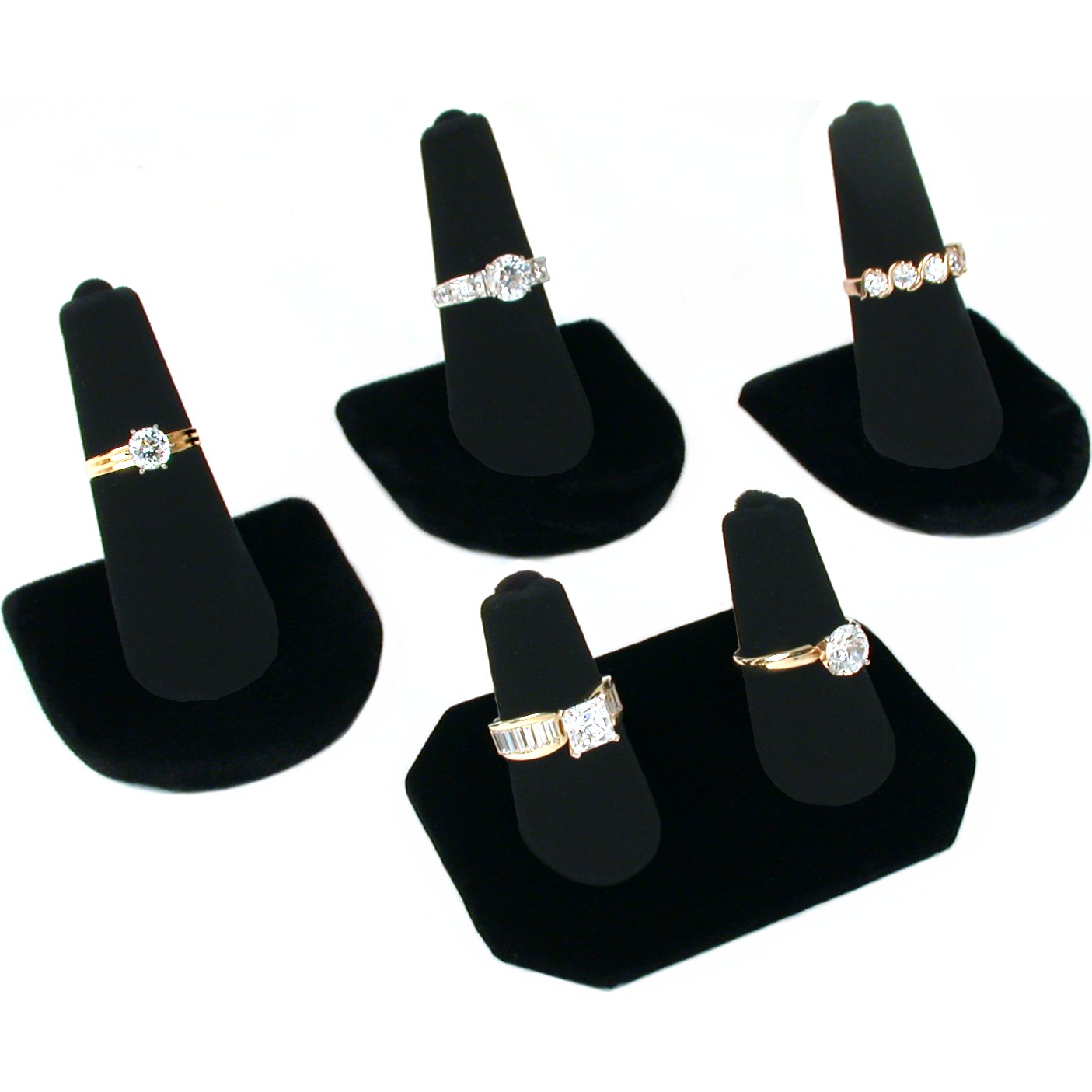 Finger Ring Displays Black Velvet 4Pcs