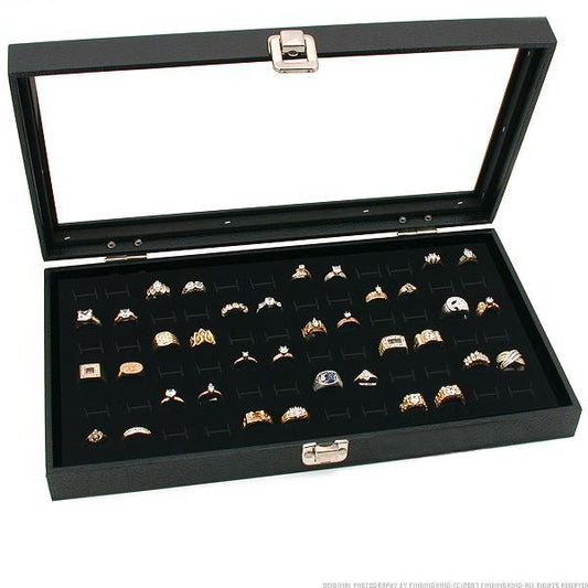 Glass Top Black Jewelry Display Case 2 72 Slot Ring Trays