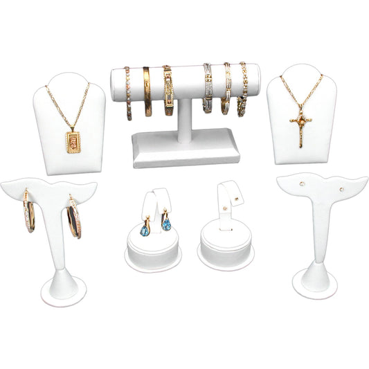 White Earring Necklace Bracelet Jewelry Display 7Pc Set