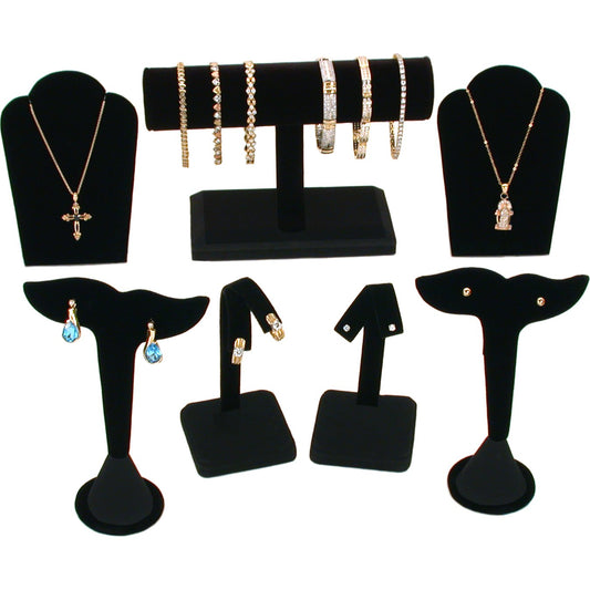 Black Earring Necklace Bracelet Displays 7 Pc Set New