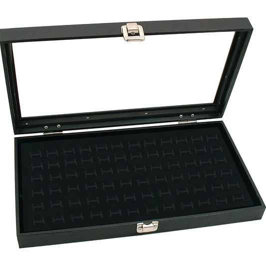 Glass Lid Case Black & Ring Tray Insert Black Velvet 2Pcs