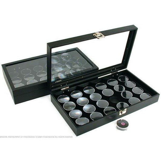 48 Gem Jars Black Display Tray Glass Lid Travel Case