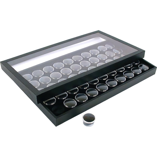 50 Gem Jars Display Tray Travel Case Acrylic Lid